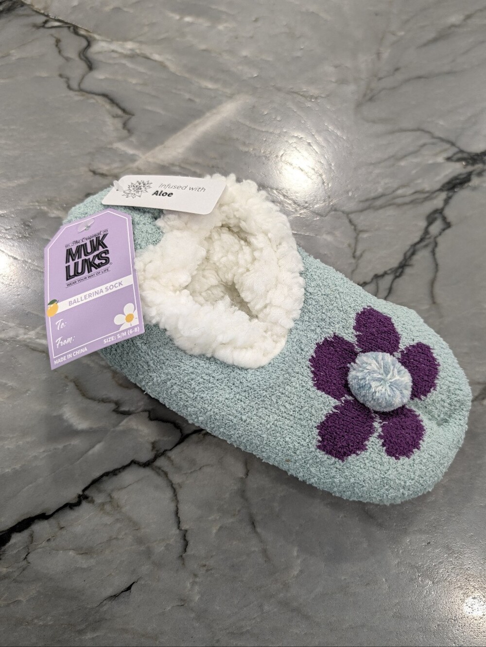 NWT Muk Luks Floral Ballerina Slipper Socks, Aloe Infused